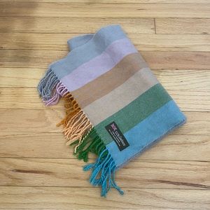 Unbranded MultiColor 100% Cashmere Made In Scotland Fringe Striped Scarf 63x12